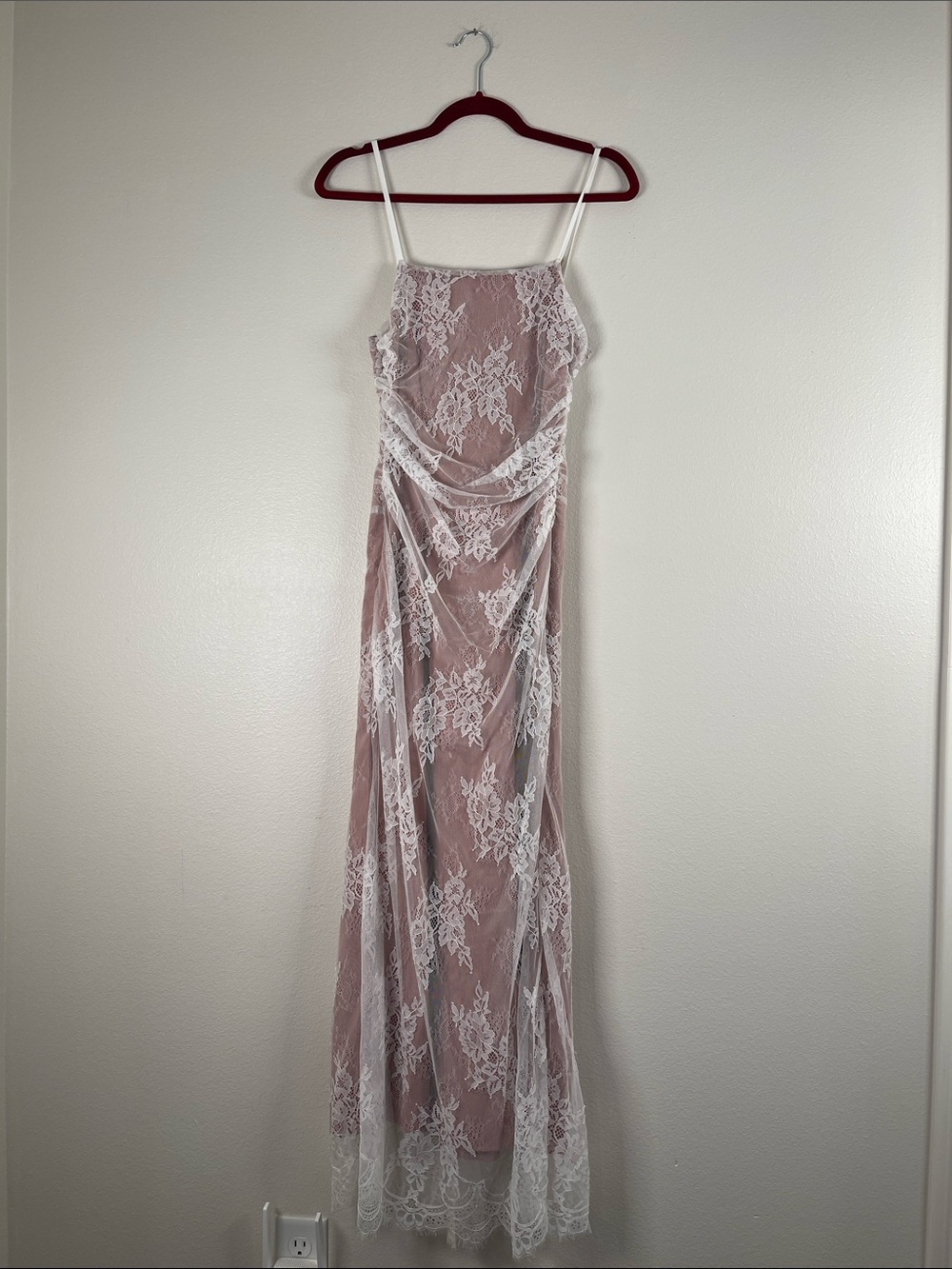 Sleeveless Dusty Rose Lace Overlay Maxi Dress